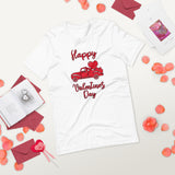 vintage red truck on a white tshirt with red lettering happy valentines day