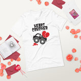 Heart Crusher white tshirt with lifted truck crushing hearts