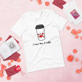 I love you a latte red valentines day shirt with coffee cup filled with hearts