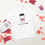 I love you a latte white valentines day shirt with coffee cup filled with hearts