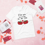 white tshirt with two tomatoes and a heart with blacck lettering saying I love you from my head to ma toes